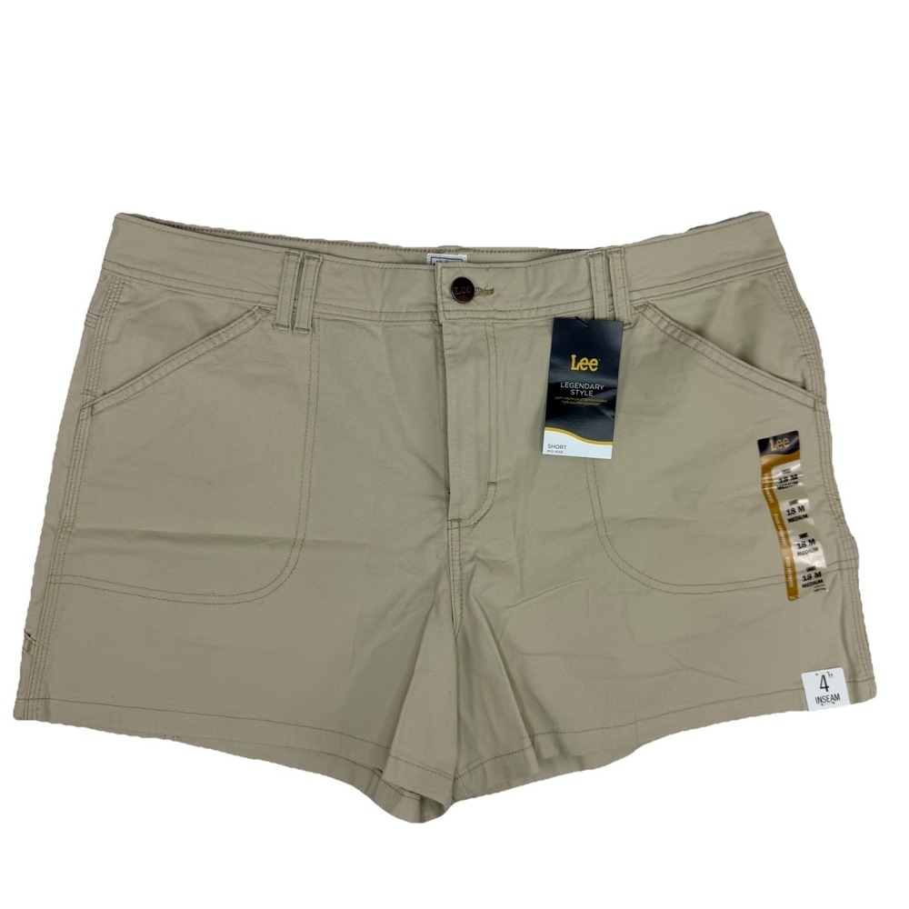 Lee Legendary Women's Carpenter Shorts Size 18 Beige Hammer Loop Stretch NEW